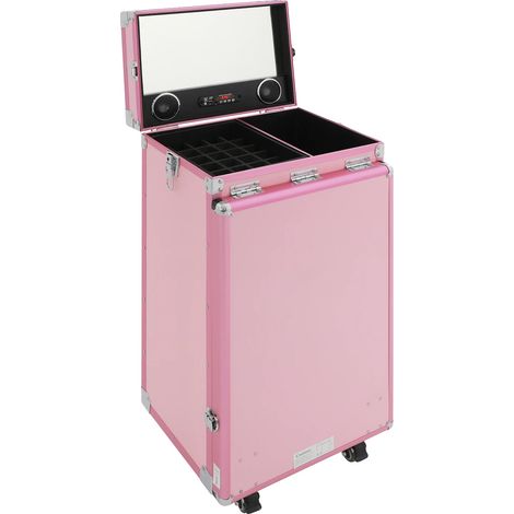 Tavolo per manicure, con ruote, ampio spazio di archiviazione, rosa (1/2)