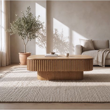 Tavolino da salotto contenitore 98x60x35 cm, MDF impiallacciato legno naturale OKMYHOME (1/5)