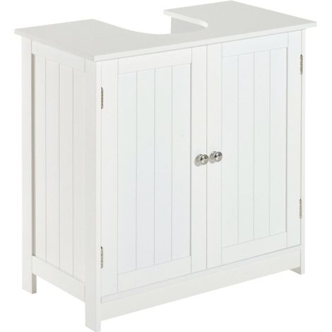 White Wooden Under Sink Bathroom Storage Cabinet with 2 Layers Vanity Unit for Organized Space