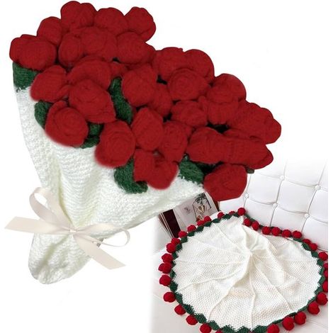 Handgefertigte Rosen-Kuscheldecke – bunte Blumendecke – 1 Stück – rot – Baumwoll-Acryl-Mischgewebe – 60 x 60 cm (1/5)