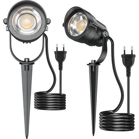 Set di 2 luci da giardino da 12W: luci da giardino a LED RGB bianco caldo impermeabili IP65, faretti da esterno orientabili a 270°, illuminazione esterna in alluminio per giardino, patio e piante. (1/5)