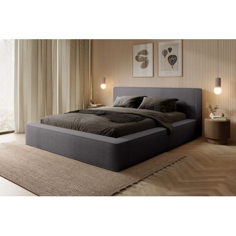 Polsterbett Doppelbett OMAHA 140x200cm in Stoff Euphoria Dunkelgrau (1/5)