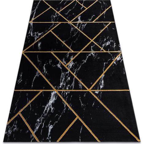 Tappeto EMERALD esclusivo 2000 glamour, elegante géométrique, Marmo nero / oro black 180x270 cm