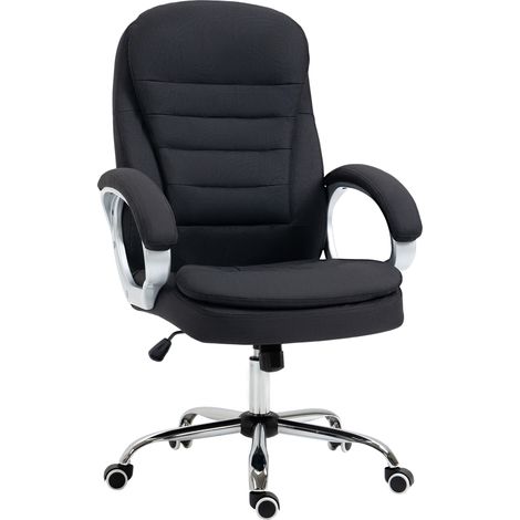 Vinsetto Bürostuhl Arbeitsstuhl Schreibtischstuhl Drehstuhl 360° Ergonomisch Wippfunktion Höhenverstellbar Schwarz Leinen 64 x 75 x 111-121 cm