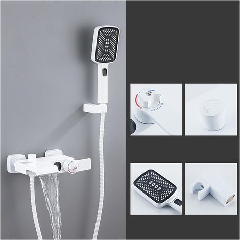 Ensemble de douche mitigeur thermostatique intelli Ensemble de douche numérique de salle de bain , mitigeur de baignoire cascade robinet de douche gris pistolet chaud et froid , robinet de douche à te (1/5)