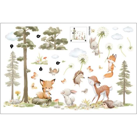 Sticker Mur - Animaux Forestiers - Arbre Avec Renard Lapin Et Cerf - Décor Chambre Bébé Enfant Salon Chambre À Coucher - 1 Pièce (1/5)