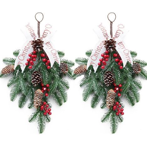 künstliche Weihnachtsgirlanden in Tropfenform für die Haustür mit Beeren und Tannenzapfen, 50 cm (19,6 Zoll) lange, tropfenförmige Weihnachtsgirlande (1/5)