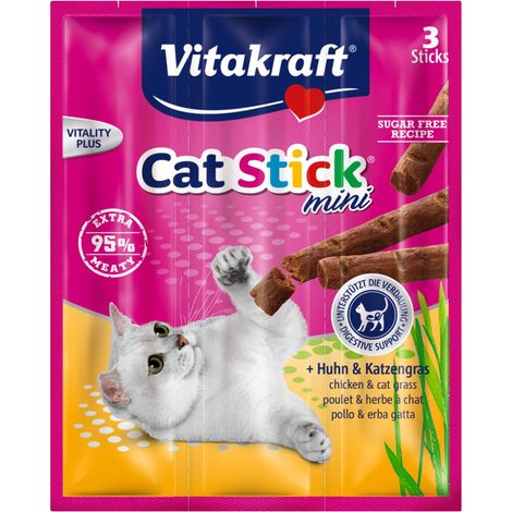 Vitakraft Katzensnack Cat-Stick mini Huhn & Katzengras - 3 x 6g