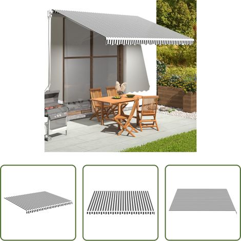 Parasol de jardin - Tissu de remplacement pour auvent Anthracite et blanc 4x3,5 m (1/5)
