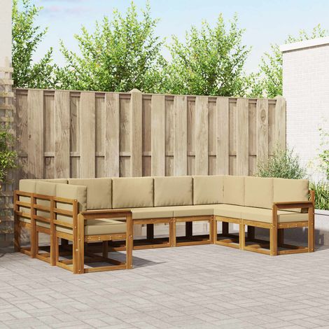 vidaXL Outdoor-Sofagarnitur mit Kissen 9 pcs Natur und Beige (1/5)