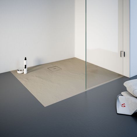 Receveur de douche 90 x 100 cm résine minérale de plain-pied, décor Sahara, Schulte