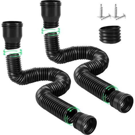 Rallonge de tuyau de descente de gouttière Flexible Drain Downspout Extender, rallonge de raccord de gouttière de 47 à 150 cm avec 2 adaptateurs, 2 vis (noir) (1/5)