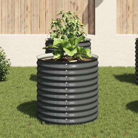 Jardinière, Pot de Fleurs d'extérieur, Lit surélevé de jardin 80x80x81 cm Acier galvanisé Gris OIB9011E (1/4)