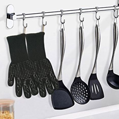 Gants de barbecue résistants aux hautes températures, gants de cuisson résistants à la chaleur et ignifugés, gants tricotés en silicone allant au four, noirs. (1/5)