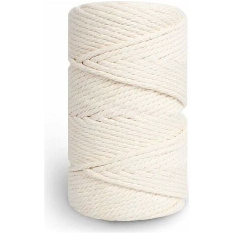 QORVA-Corde Macramé 5mm×100m, 100% Fil Coton pour Macrame, Ficelle Coton pour DIY, Décoration, Tricotage, Cadeau - Beige