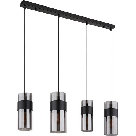 Globo Scarfina Suspension de bar, abat-jour en verre fumé noir mat, 4 ampoules E27 (1/5)