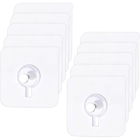 10 Pièces Crochet Adhesif Mural,Crochet Mural Sans Percer Porte Serviette Salle de Bain pour Cuisine,Salle Bains,Bureau,Placard,Serviette,Décorations Clés,Charge Maximale 3kg-6×6cm - (1/5)