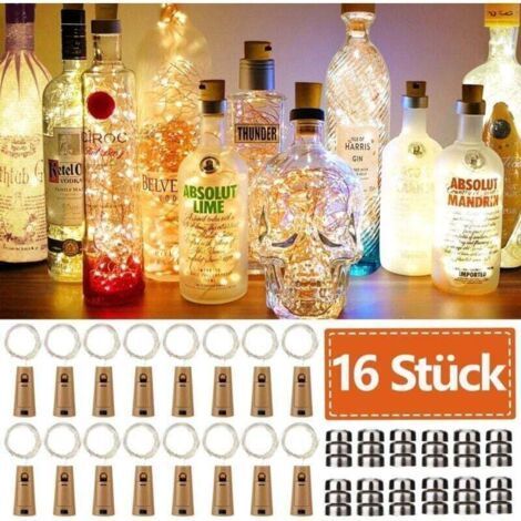16pcs guirlande lumineuse 2m 20 LED guirlande de bouteille guirlande lumineuse bouteille étanche pour Halloween fête de noël mariage batterie incluse - jaune chaud - RW (1/5)