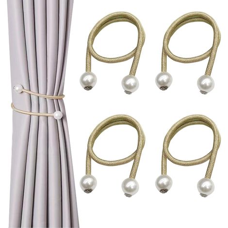 Lot de 4 embrasses de rideaux en perles, avec cordon en métal tressé, pour la maison, l'hôtel ou le bureau. Accessoires pour rideaux de fenêtre. (1/5)