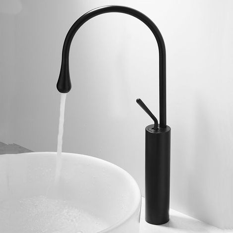 Grande miscelatore monocomando per lavabo da bagno nero con rotazione a 360 gradi