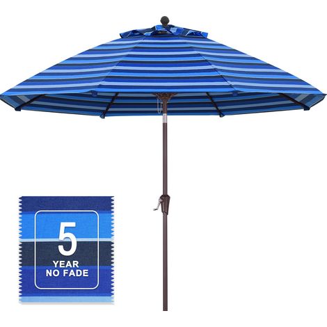 Parasol de terrasse en oléfine de 2,7 m - Ne se décolore pas - Bleu marine - Rayures multicolores (1/5)