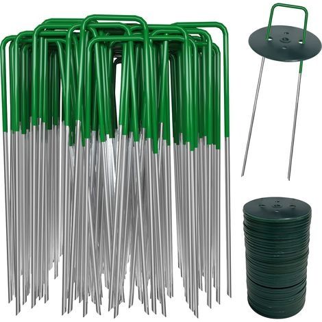 40 Piquets de Fixation pour Bache e 40 Rondelle, Piquets de Jardin Mezzo Verde, Agrafes Toile de Paillage, Piquet de Fixation Jardin, 150×25mm, Ø2,8 mm (1/5)