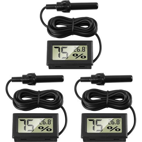 Set of 3 Thermometer Hygrometers, 1.5m External Probe, LCD Screen, Temperature -50 to 70°C, Humidity 10 to 90%, Aquarium, Reptile (1/5)
