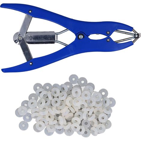 Pince d'amputation de queue bétail bleue en plastique contrôle précis facile avec 100 anneaux pour porcs vaches moutons chèvres (1/5)