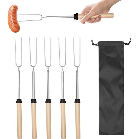 Fourchette Telescopique - 1 pièce, Fourchette Telescopique Barbecue 30.5-80.5cm - Pour Guimauve/Hot Dog (1/4)
