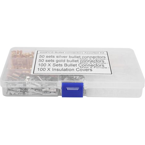 Kit de 400 connecteurs mâles et femelles à broches de 4,0 mm, pressés à froid, avec capuchons isolants pour connecteurs électriques automobiles (1/5)
