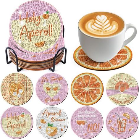 Aperol Diamond Painting Cocktail Coasters, Pink and Orange Diamond Painting Coasters, Summer Accessories, Table Decoration (1/3)