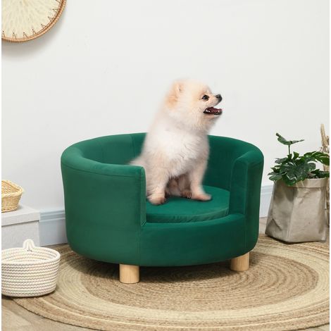 Divano per cane verde in poliestere con gambe in legno, 65 x 64 x 37 cm OKMYHOME (1/5)