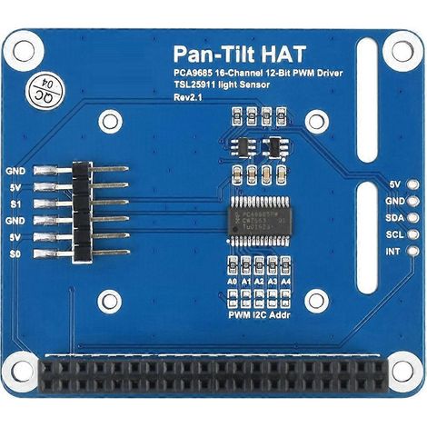 Módulo HAT de giro e inclinación de 2 grados de libertad para Raspberry Pi con sensor de intensidad de luz, interfaz I2C, chip PWM PCA9685 y chip TSL2581. (1/5)