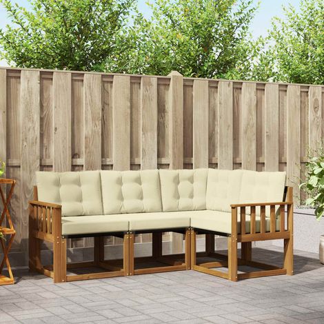 vidaXL Outdoor Sofa Set with Cushion 4 pcs Natural and Cream