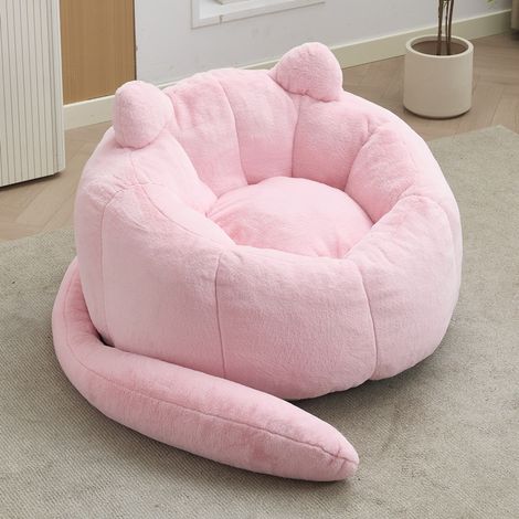 Sofà a forma di loto, morbido, con imbottitura in schiuma, velluto effetto pelliccia di coniglio, rosa (1/5)