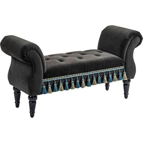Banco tapizado con almacenaje y reposabrazos 117x40x58 cm terciopelo gris oscuro HOMVRA (1/5)