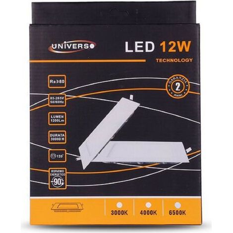 TrAdE Shop Traesio - Pannello Led Slim 12w Incasso Quadrato In Pvc Luce Caldo Freddo Naturale P155aq - -Bianco Naturale      - (1/2)