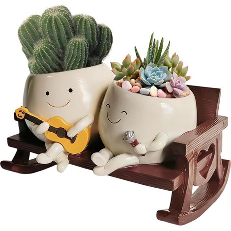 Pot en résine pour d'intérieur - Respirant - avec Design Mignon Souriant - (1/5)