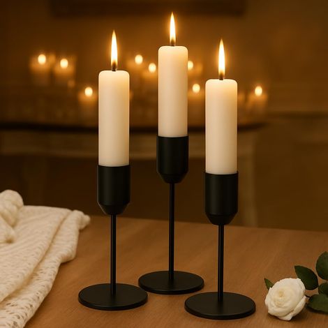 Lot de 3 Bougeoirs Noirs en Métal – Chandeliers Minimalistes pour Bougies Bâton, Décoration Élégante pour Table, Salon et Cheminée, Idéal pour Mariage, Dîner et Maison (1/5)