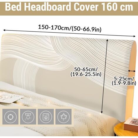 Copritestiera da 160 cm, copritestiera elasticizzato con linee astratte, copritestiera protettivo rimovibile e lavabile, antipolvere. (1/4)