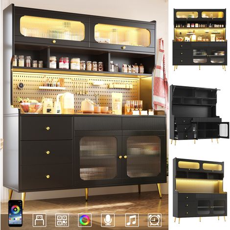 Rangement Lumineux et Moderne avec ce Buffet Haut Vaisselier 145x39x171cm en Métal et Verre pour Salon et Cuisine (1/5)