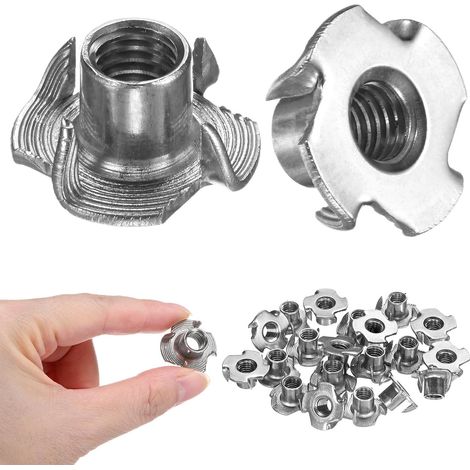 20-Pack M8x11mm Écrou En T, Acier Inoxydable Insert Fileté À 4 Griffes Pour Bois/Prise D'Escalade/Meubles, Fixations Résistantes À La Corrosion (1/5)