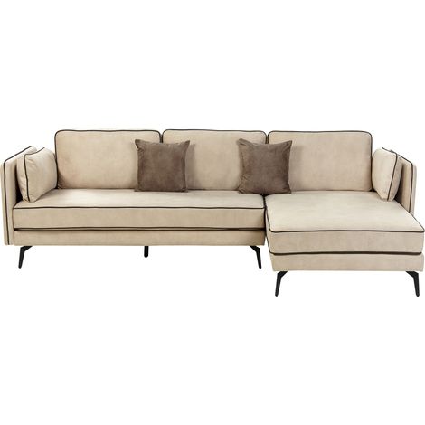 Sofá esquinero de terciopelo beige negro izquierdo cojines respaldo Altan (1/5)
