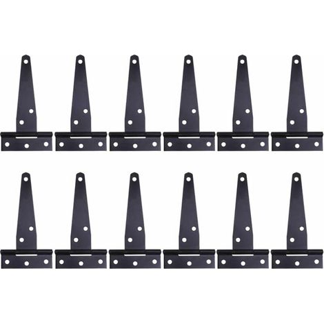 12 bisagras resistentes de color negro en T para puertas de madera o metal, bisagras de hierro inoxidable para puertas de granero (4 pulgadas)
