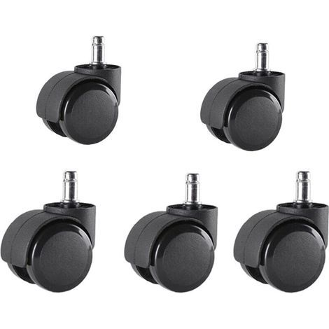 Set of 5 office chair casters, 10 mm x 22 mm - Casters for hard floors up to 175 kg - Wheels for swivel chairs - Easy, tool-free installation (1/4)
