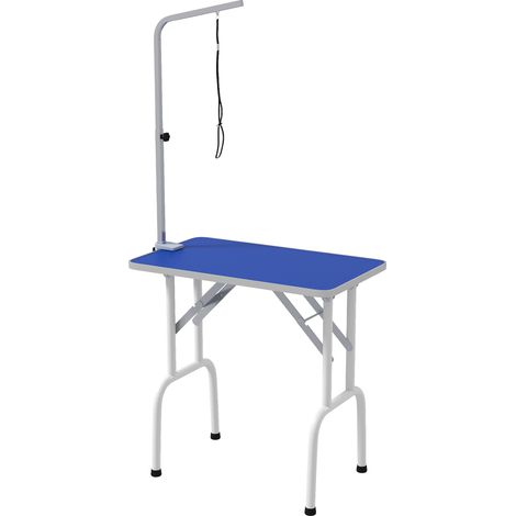 Table de toilettage canin pliable avec plateau antidérapant, bras ajustable 81x48.5x80 cm, bleu