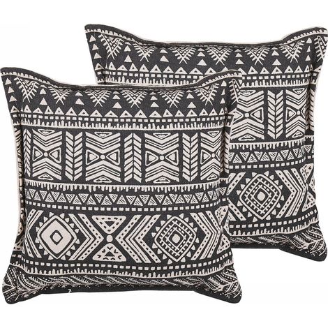 Set of 2 Decorative Cushions SIRVAN Cotton 45 x 45 cm Black Geometric Pattern (1/5)