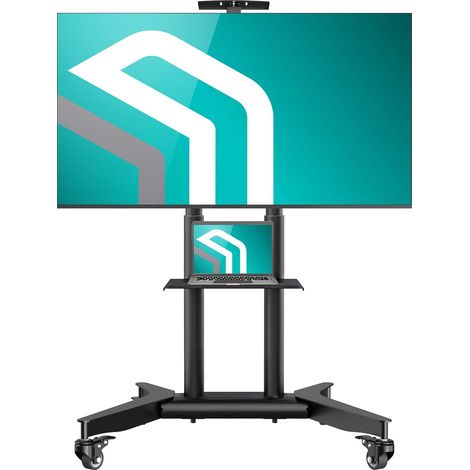 Support TV Mobile pour 32-75 Pouces, Chariot Tele Roulant Charge Max de 60 kg, Support TV sur Pied avec roulettes VESA 200x200-600x400, Meuble TV sur Pied Hauteur Réglable Noir (1/5)