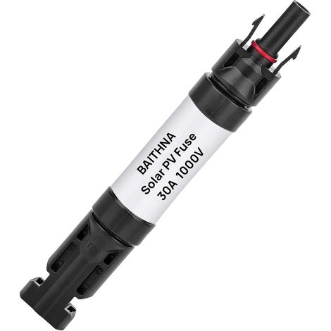 Connecteur de fusible PV 1000 V IP68 étanche à la poussière, porte-fusible en ligne, prise solaire mâle et femelle avec 1 fusible (connecteur de fusible 30 A) (1/4)