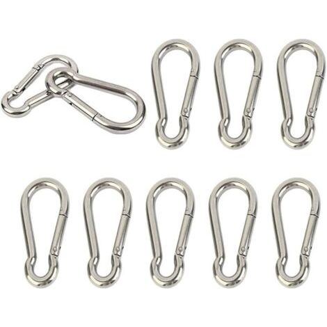 Lot de 10 mousquetons en acier inoxydable 304 très résistants à ressort M4 4 cm Petit porte-clés pour clés, balançoire, camping, pêche, hamac